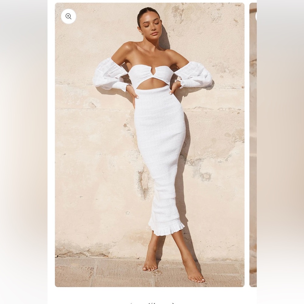 Luciano Shirred Midi Dress - White